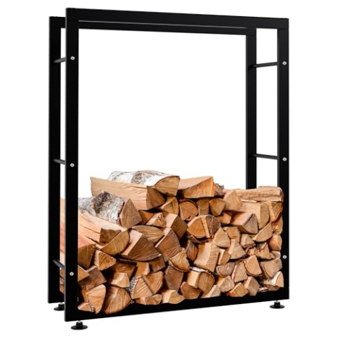CLP Kaminholzständer Keri V2 I Aus Schwarzem Metall I Kaminholzregal Mit Bodenschonern I Stapelhilfe Für Brennholz, Farbe:schwarz, Größe:25x80x100 cm