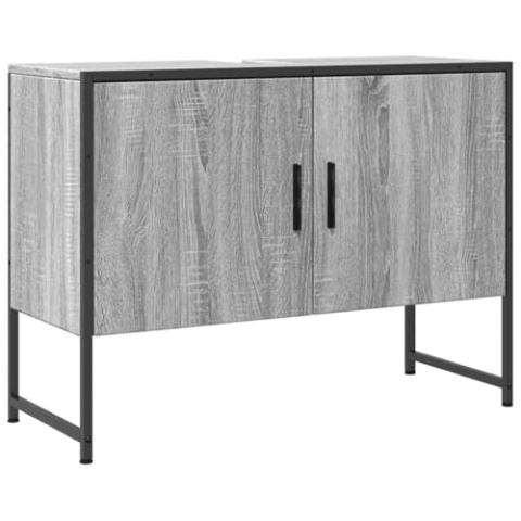 vidaXL Waschbeckenunterschrank, Waschbeckenschrank mit viel Stauraum, Unterschrank für Waschbecken Waschtisch, Badschrank Badezimmerschrank Badmöbel, Grau Sonoma Holzwerkstoff