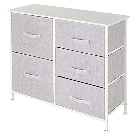 ML Design Kommode aus Stoff mit 5 Schubladen, 80x30x70 cm Weiß, Metall-Regal/MDF-Platte, Schubladenschrank Schrank Kleideraufbewahrung Sideboards Schubladenbox für Wohnzimmer, Schlafzimmer und Flur