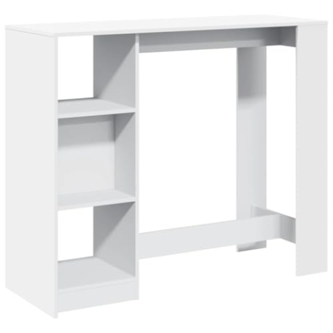 vidaXL Bartisch, Stehtisch mit Regal, Tresentisch für Küche Wohnzimmer Esszimmer, Küchentisch Loungetisch Bistrotisch, Weiß Holzwerkstoff