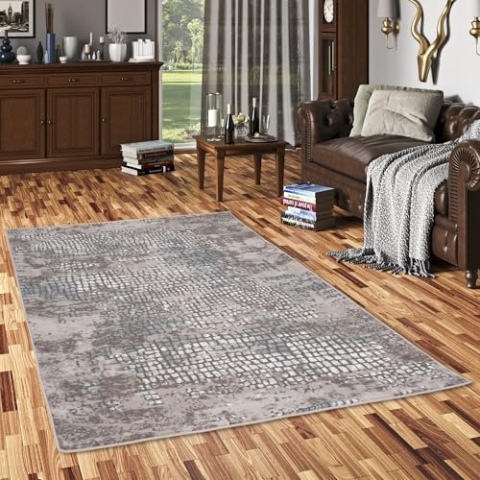 Designer Teppich Tawira Vintage Silber Blau, Modernes Orient Muster, Super Weicher Flor, Schadstoffgeprüft, Pflegeleicht, Für Parkett und Fußbodenheizung geeignet