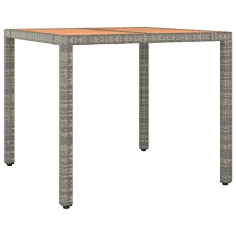 vidaXL Gartentisch, Garten Esstisch mit Holzplatte, Terrassentisch Stahlrahmen, Gartenmöbel Tisch, Grau Poly Rattan Massivholz Akazie