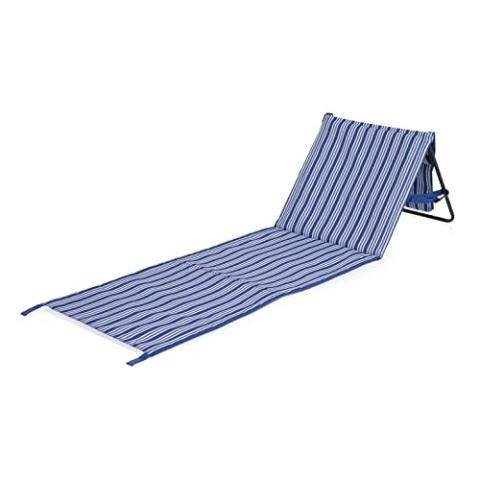 Campart Faltbare Strandliege Bretagne – bis 120 kg – gepolstert mit Tragegriff – Aluminium – 600D Polyester –1 Person – BE-0421, Blau-Weiß