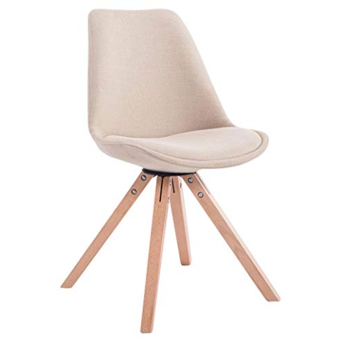 CLP Retro-Stuhl Toulouse Square Mit Stoffbezug Und Hochwertigem Sitzpolster I Lehnstuhl Mit Stabilem Holzgestell I Sitzhöhe 48 cm, Farbe:Creme, Gestell Farbe:Natur