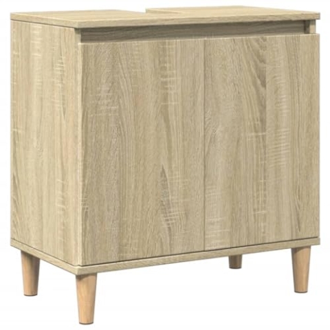 vidaXL Waschbeckenunterschrank, Badezimmerschrank mit Stauraum Holzbeine, Schrank für Badezimmer, Badmöbel Badschrank, Sonoma-Eiche Holzwerkstoff