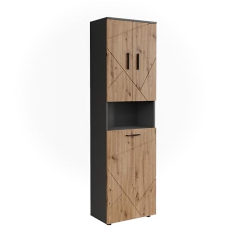 Vicco Hochschrank Irma, Anthrazit/Goldkraft Eiche, 50 x 172 cm mit Wäschkorb