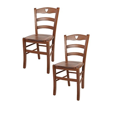 t m c s Tommychairs - 2er Set Stühle Cuore für Küche und Esszimmer, Robuste Struktur aus Buchenholz in der Farbe Helles Nussbraun lackiert und Sitzfläche aus Holz