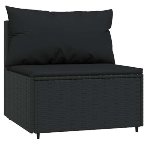 vidaXL Garten Mittelsofa, Gartensofa mit Kissen Stahlrahmen, Modular Sofa für Garten Terrasse, Gartenmöbel Loungemöbel, Schwarz Poly Rattan