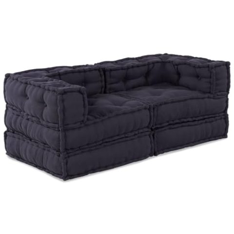 vidaXL Modular Pouffe Anthrazit 70X70X54 cm Weiche Baumwollstoff umweltfreundliche Sitzlösung für Wohnzimmer und Außenbereiche Sofa Pallet Cushion umwandelbares Boden-Eck-Pouffes Couch