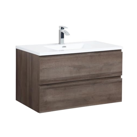 Badezimmer Badmöbel Set Angela 90cm - Braun Eiche - Unterschrank Schrank Waschbecken Waschtisch