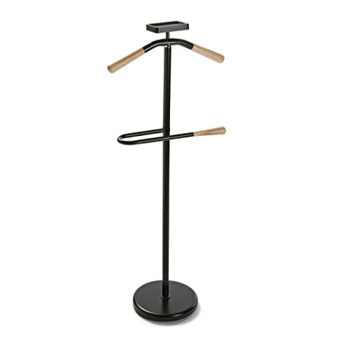 Versa Cham Moderner und multifunktionaler Herrendiener mit 2 Haken oder Aufhängern für Männer- oder Damenkleidung, Maßnahmen (H x L x B) 108 x 44 x 25 cm, Metall, Farbe: Schwarz und Holz