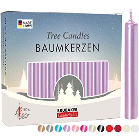 BRUBAKER 200er Pack Baumkerzen Wachs - Weihnachtskerzen Pyramidenkerzen Christbaumkerzen - Flieder