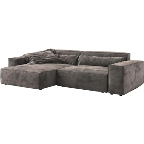 DELIFE Eckcouch Sirpio XL Mikrofaser Khakibraun 270x170 cm Recamiere variabel