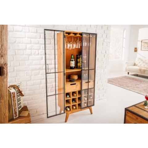 Riess Ambiente Massive Vitrine Seven SEAS 150cm Natur Pinie Industrial-Türen Metall Barschrank