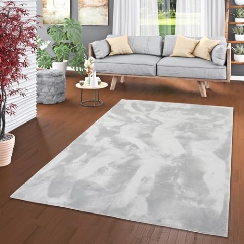 Kunstfaser Teppich Wohnzimmer Luxus Super Soft Fellteppich Pearl Grau in 5 Größen