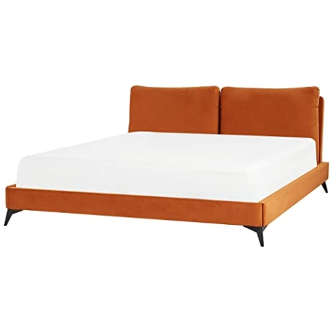 Elegantes Polsterbett in Orange Samtstoff mit Lattenrost 180 x 200 cm Melle