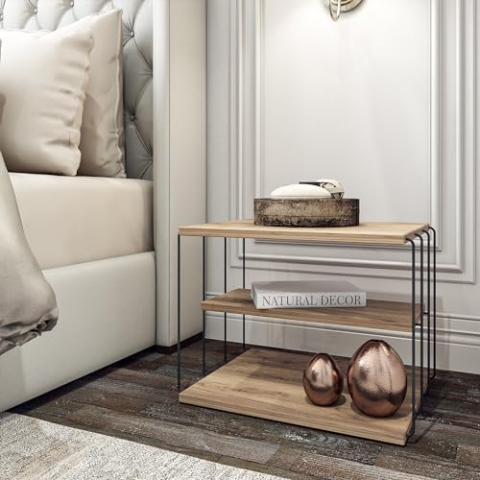 [en.casa] Beistelltisch Åtvidaberg Couchtisch mit Stauraum Holzoptik Wohnzimmertisch Nachttisch Metallgestell Sofatisch 50 x 40 x 33 cm