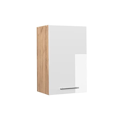 Vicco Hängeschrank Fame-Line, hängender Küchenschrank, Weiß Hochglanz/Goldkraft Eiche, 45 cm