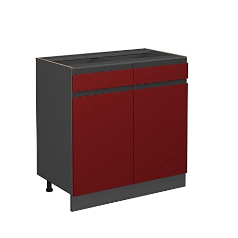 Vicco Küchenunterschrank R-Line, Rot/Anthrazit, 80 cm J-Shape, ohne Arbeitsplatte