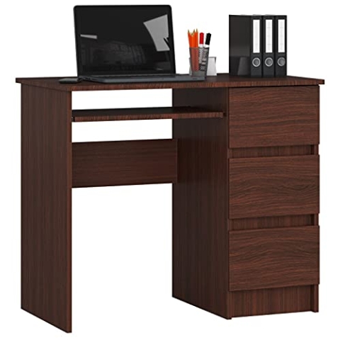 AKORD Schreibtisch A6 90 cm | 3 Schubladen Rechts | Schreibtisch | Bürotisch | Computertisch | Arbeitstisch | Laptoptisch | Bürmöbel | B90 x H77 x T50 cm | Gewicht 31,00 kg | Wenge