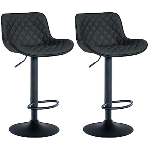 CLP 2er Set Barhocker Minosa I Fußstützen Aus Metall I Höhenverstellbare Gepolsterte Drehstühle, Farbe:schwarz, Material:Kunstleder