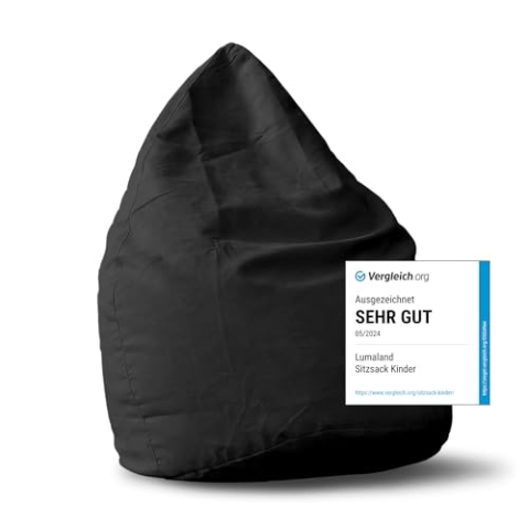 Lumaland Sitzsack Luxury 60x45cm | Microvelours Beanbag mit extra weichem & robustem Stoff | Für Erwachsene & Kinder| Ideal geeignet für Kinderzimmer | Sessel & Stuhl Bean Bag [Schwarz]