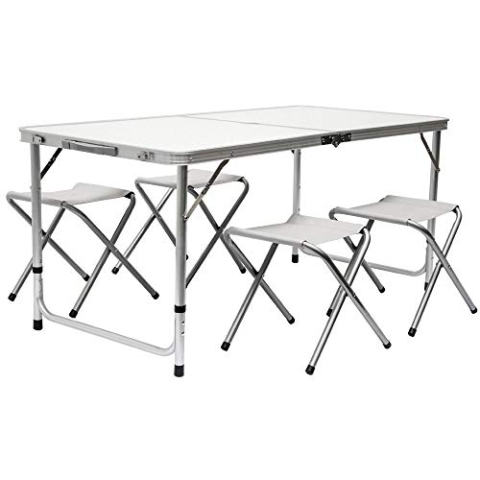 AMANKA Alu Campingtisch 120x60cm - Klapptisch Set mit 4 Stühlen - 3-Fach höhenverstellbarer Falttisch Grau