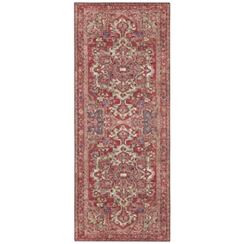 Nouristan Asmar Teppich – Wohnzimmerteppich Orient-Touch Detailiertes Muster Florales Kurflor Flachgewebe Teppich für Esszimmer, Wohnzimmer, Schlafzimmer – Orientalrot, 80x200cm