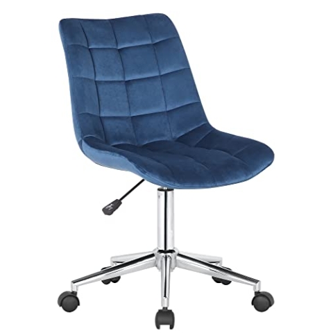 CLP Bürostuhl Medford Samt I Drehstuhl Für Home-Office I Schreibtischstuhl Höhenverstellbar Mit Drehfunktion, Metallgestell Und Rollen, Farbe:blau