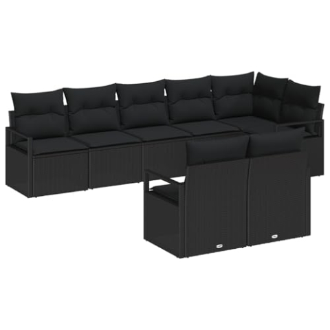 vidaXL 8-teiliges Garten Sofa Set mit Kissen schwarzes Poly Rattan, 2-Sitzer Garten Sofa mit Kissen schwarzes Poly Rattan