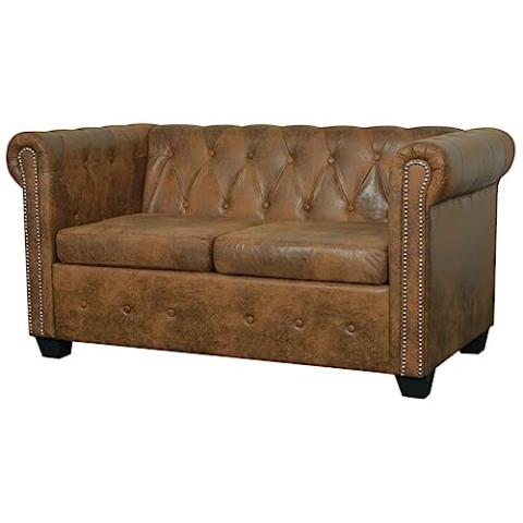 vidaXL Chesterfield Sofa 2-Sitzer Kunstleder Braun Ledersofa Polstersofa