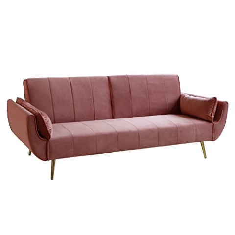 invicta INTERIOR Retro Schlafsofa DIVANI 220cm Altrosa Samt goldene Füße Bettfunktion 3er Sofa Schlafcouch Schlaffunktion Couch