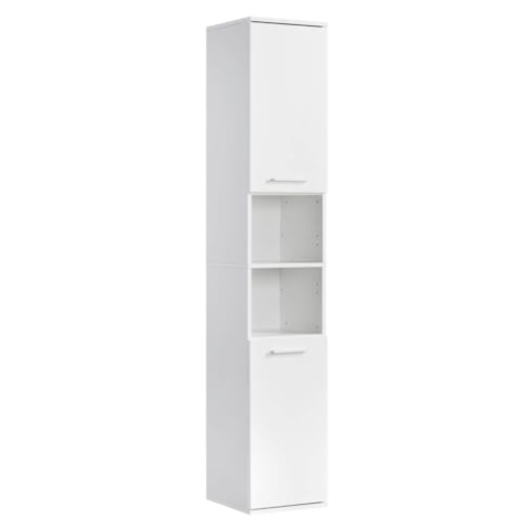 mokebo® Bad Hochschrank in Weiß 'Der Kapitän', Badezimmerschrank schmal oder Badschrank, auch als Badezimmerhochschrank & Badregal Badezimmer aus Holz in 180x33x34 (HxBxT in cm)