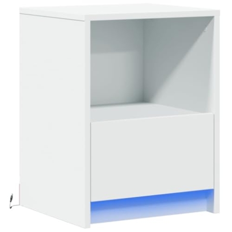 vidaXL Nachttisch, Nachtschrank mit LED-Leuchten Schublade, Nachtkonsole für Schlafzimmer, Nachtkommode, Modern, Weiß Holzwerkstoff