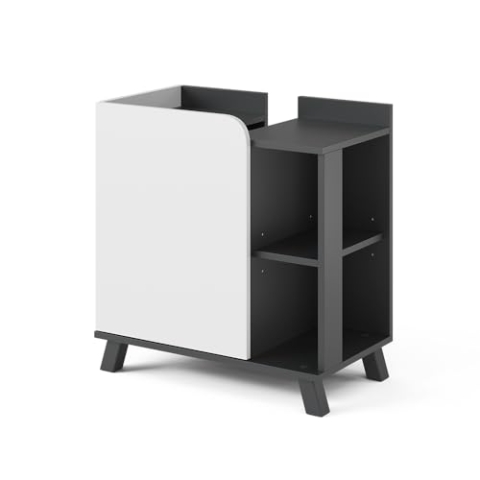 Vicco Waschbeckenunterschrank Karen, Anthrazit/Weiß, 60 x 65 cm mit Tür und offenen Fächern