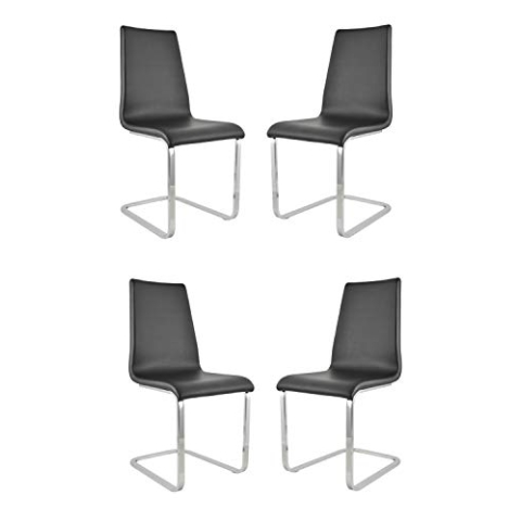 Tommychairs - 4er Set Freischwinger-Stühle BERLIN mit hochfestem rechteckigem Freischwingergestell aus Stahl und Sitzflaeche aus mehrschichtigem Holz gepolstert und mit schwarzem Kunstleder bezogen