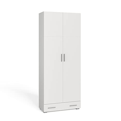 Vicco Aktenschrank Ingo, Büroschrank, Weiß, 80 x 204 cm mit Schublade