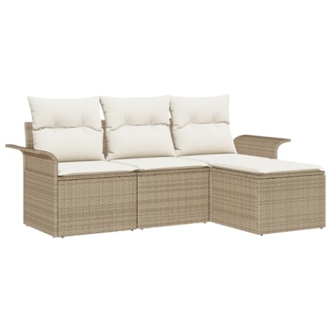 vidaXL 4-teiliges Garten Sofa Set mit Kissen Beige Poly Rattan