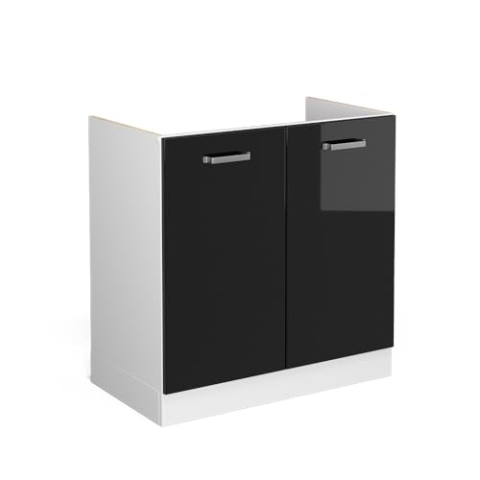 Vicco Spülenunterschrank R-Line, Schwarz Hochglanz, 80 cm mit Türen, ohne Arbeitsplatte