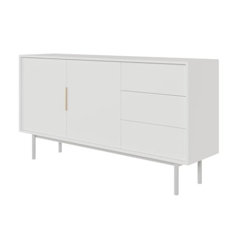Selsey Kommode Aufbewahrungsschrank 2 Türen 3 Schubladen Schrank Schubladenschrank Push to Open Soft Close 154 cm Viviaro Weiß
