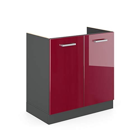 Vicco Spülenunterschrank R-Line, Bordeaux Hochglanz/Anthrazit, 80 cm ohne Arbeitsplatte