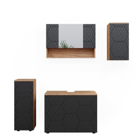 Vicco Badmöbel-Set Irma, Badezimmerschrank-Set, Goldkraft Eiche/Anthrazit, 4 Teile
