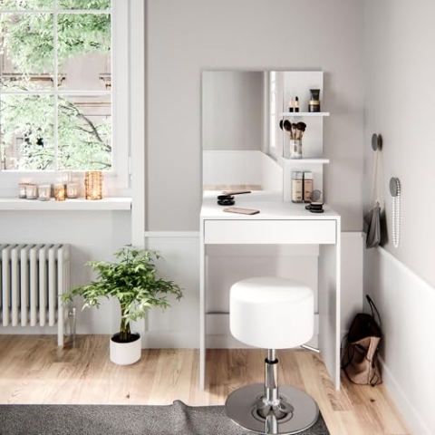 Vicco Schminktisch Isabelle, Kosmetiktisch mit Spiegel, Weiß, 60 cm mit Hocker