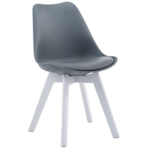 CLP Retrostuhl Borneo V2 Mit Kunstlederbezug Und Hochwertiger Polsterung I Lehnstuhl mit robustem Holzgestell I Sitzhöhe: 47 cm, Farbe:grau, Gestell Farbe:weiß