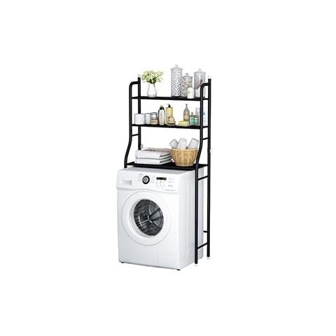MOYIPIN 3-stöckiges Trommelregal für Waschmaschine, platzsparendes Badezimmer-Regal über der Toilette, multifunktional, stark und verstellbar, Stahl, schwarz