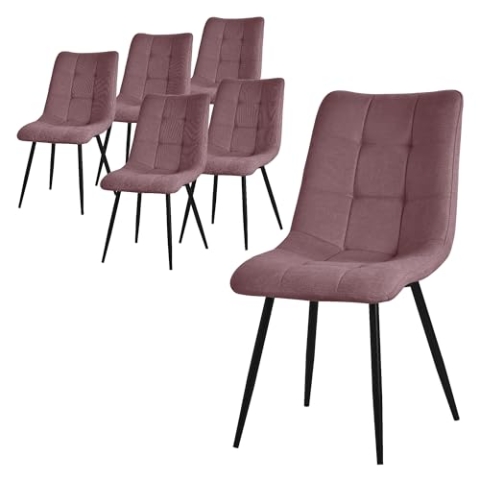 ML-Design Esszimmerstühle 6er Set Altrosa, Wohnzimmerstühle mit Stoffbezug & schwarzen Metallbeinen, Küchenstühle mit Rückenlehne, Polsterstühle für Esszimmer Wohnzimmer Küche Büro, Gepolsterte Sessel