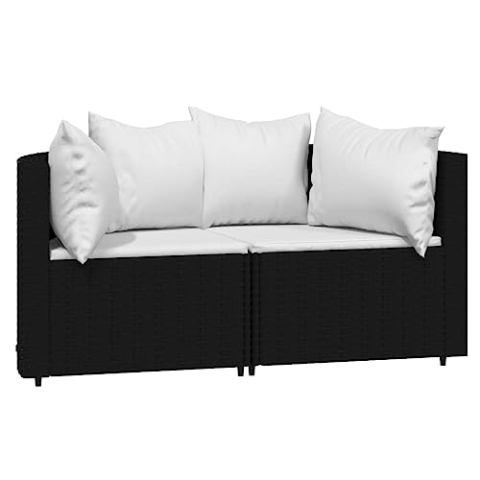 vidaXL Garten Ecksofa 2 STK., Gartensofa mit Kissen, Modular Sofa Garnitur für Garten Terrasse, Gartenmöbel Sitzgruppe Loungemöbel, Schwarz Poly Rattan