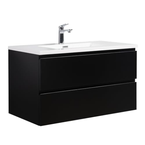 Badezimmer Badmöbel Set Angela 90cm - Matt Schwarz - Unterschrank Schrank Waschbecken Waschtisch