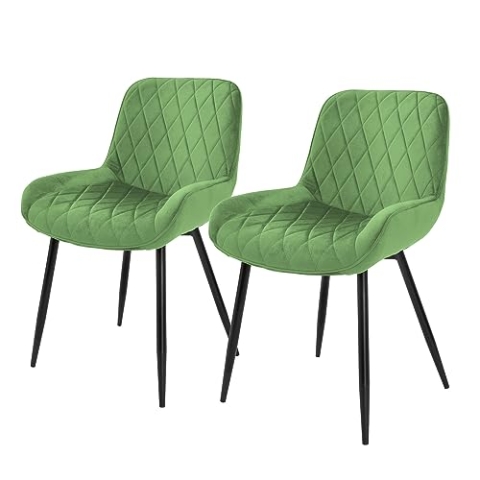 ML-Design 2er Set Esszimmerstühle, Salbei, Sitzfläche aus Samt, Metallbeine, Esszimmerstuhl mit Rücken- und Armlehnen, Küchenstühle Küchenstuhl Wohnzimmerstühle Wohnzimmerstuhl Polsterstuhl Stühle
