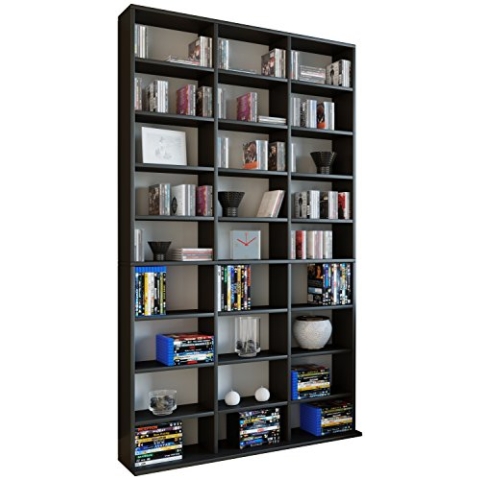 VCM Holzregal stehend | platzsparender CD-Schrank für 1080 CDs oder 504 DVDs | Maße: H. 181 x B. 102 x T. 23 cm | Elegantes DVD Regal stehend | Blu-Ray Regal | CD Regal Megosa XL Schwarz
